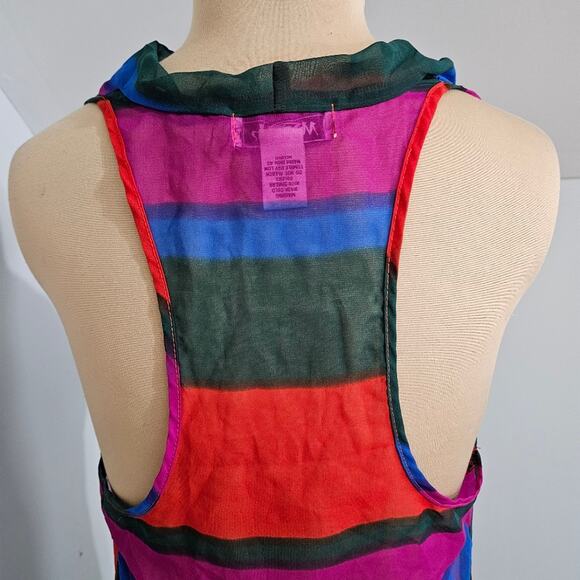 Myth NYC Tunic Top Semi Sheer Lightweight Cowl Neck Racerback Striped Large 70s - Picture 8 of 14